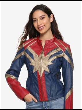Her Universe Captain Marvel Faux Leather Star Moto Jacket 2XL
